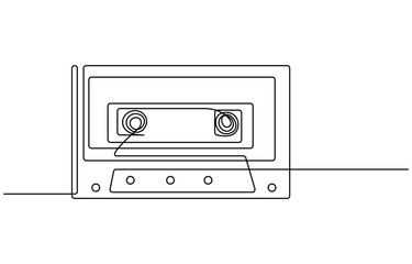 Obraz premium Continuous one line drawing of retro cassette sticker icon