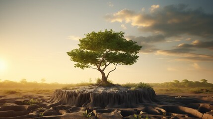 World Environment Day 2024 concept - Land restoration, desertification and drought resilience, 3d tree background. Ecology concept. We are #GenerationRestoration.