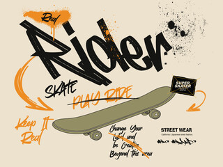 skate graffiti slogan print, Skate typography sport illustration, Urban typography hipster street art, freestyle slogan, t shirt graphics print vector design, freestyle skate. urban style design.eps © Sukman