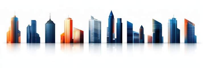 Obraz premium A dynamic set of building icons illustrating global architecture, styled with clean, modern lines