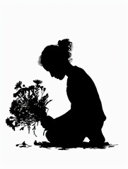 Silhouette of a Girl with Flowers