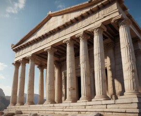 Ancient Greek temple with Doric columns and triangular pediment , temple architecture, ancient greece , agia triada