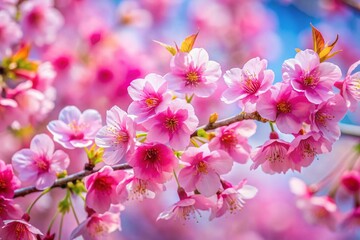 Obraz premium Panoramic Close-up of Delicate Pink Sakura Cherry Blossoms