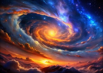 Panoramic Cosmic Maw: Galactic Eventide - Nebula Landscape