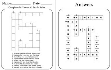 Printable Crossword Puzzle: Educational Word Game for Kids and Adults
