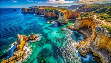 Dramatic Aerial View of a Steep Rocky Bay Coastline