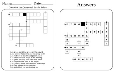 Printable Crossword Puzzle: Educational Word Game for Kids and Adults