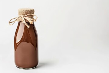 Premium Quality Visual of Chocolate Milk in Glass Bottle Isolated on White Background