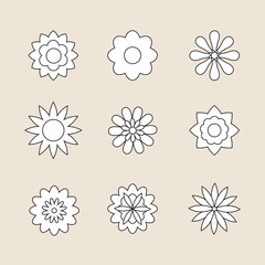 Abstract flowers, top view. Flat vector illustration on beige background, spring flora vector design
