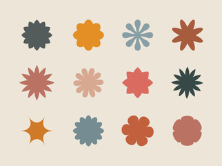 Abstract flowers, top view. Flat vector illustration on beige background, spring flora vector design
