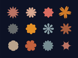 Set of brutalist geometric shapes. Trendy abstract figures, stars, circles, and flower shapes. Modern minimalist abstract graphic vector illustration
