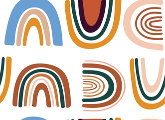 Boho rainbow seamless pattern in a different pastel colors. Hand drawing style. Decorative background, vector design
