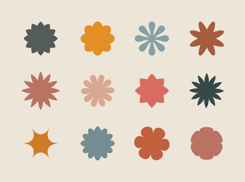 Abstract flowers, top view. Flat vector illustration on beige background, spring flora vector design
