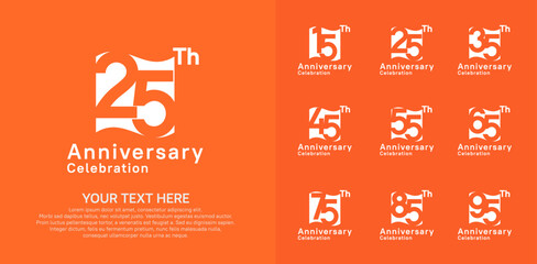 Naklejka premium Anniversary logo set vector design, white color for celebration event