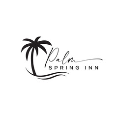 Obraz premium The elegant palm tree logo design is perfect for tropical brands, beach resorts, or travel businesses. Minimalist and versatile, ideal for creating a fresh, relaxing identity.