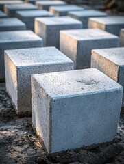 Concrete Blocks Arranged In Rows On Ground