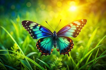 Drone View: Majestic Butterfly, Green, Blue & Black Wings