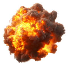 Dramatic Explosion Fireball Erupting with Intense Fiery Flames and Dangerous Hazardous Smoke Plume on Clear White Background