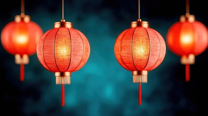 Obraz premium Red lanterns hanging under the night sky Chinese New Year Background