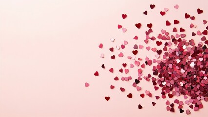 Colorful Heart-Shaped Confetti on Soft Pink Background