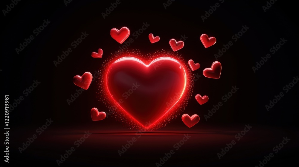 Poster Glowing red hearts in a romantic display