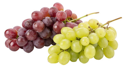 Fototapeta premium Fresh grapes, red and green varieties, bunch of grapes, crisp fruit, vibrant colors, juicy seedless grapes, photorealistic, high detail, studio lighting, white background, food photography, closeup, 