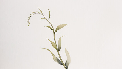 Fototapeta premium Serene Green Herb Watercolor Artwork on White Canvas with Simple and Subtle Detailing