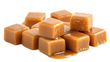 caramel candy cubes, soft toffee squares, golden brown confectionery, closeup food photography, stacked sweets, rich caramel color, smooth texture, glossy surface, indulgent dessert, high detail, stud