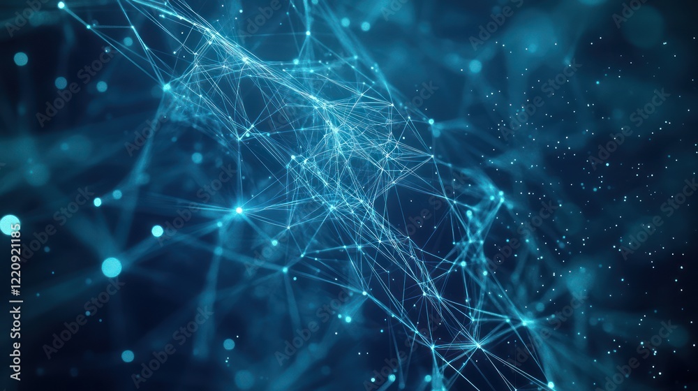 Poster abstract network connection: digital plexus and glowing nodes