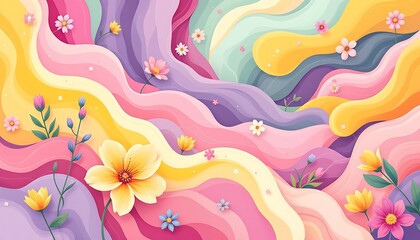 Pastel Wave Flowers Vivid Design Colorful Floral Background