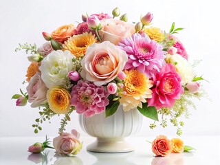 Elegant White Background Floral Arrangement with Ample Copy Space for Text or Branding - Perfect for Fashion, Beauty, or Lifestyle Designs