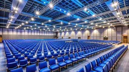 Fototapeta premium Empty Conference Room with Blue Chairs - Ready for Event - Aerial View