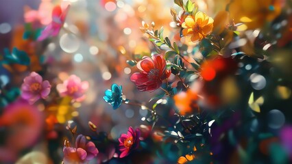 Vibrant Floral Arrangement with Colorful Blooms and Bokeh Effect