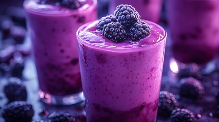 Refreshing rich berry smoothie in frosted glass vibrant setting beverage photography colorful display close-up view health concept