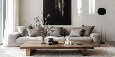 Modern Living Room Interior with Poster Mockup