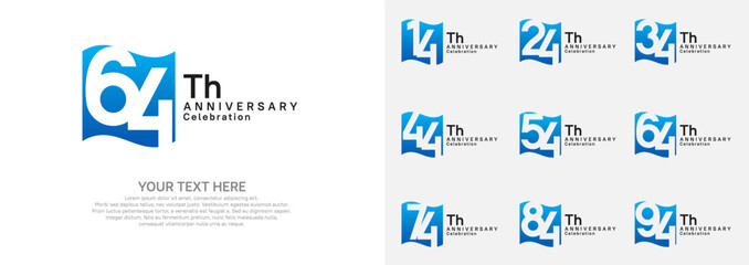 Anniversary logo set vector design, blue and black color for celebration event