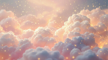 Dreamy Clouds with Sparkling Stars in a Soft Pastel Sky