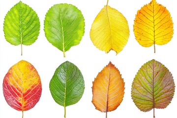 Fototapeta premium Colorful Variety of Leaves Showcasing Different Stages of Autumn and Seasonal Change with Textures and Patterns