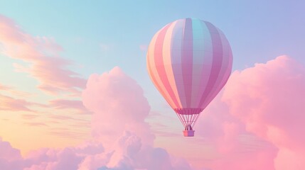 Obraz premium Pastel hot air balloon floating gently through a dreamy pink and blue cloudscape