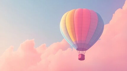 Fototapeta premium Hot air balloon in a dreamy sky with pink clouds, perfect for travel posters or whimsical designs