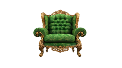 Elegant Vintage Green Upholstered Chair With Ornate Gold Detailing in a Classic Design Setting