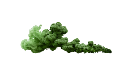 Green Smoke Swirls in Dynamic Formation Against a White Background During a Creative Arts Demonstration