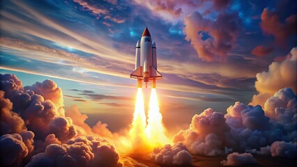 Fototapeta premium Pastel Rocket Launch: Innovation, Technology, and Upward Progress Stock Photo
