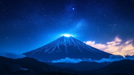 Fototapeta premium Majestic Snowy Mountain Under a Starry Night Sky