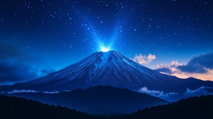 Majestic Snowy Mountain Under a Starry Night Sky