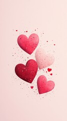 Colorful hearts float gently against a soft pink background, creating a festive and romantic atmosphere perfect for celebrations