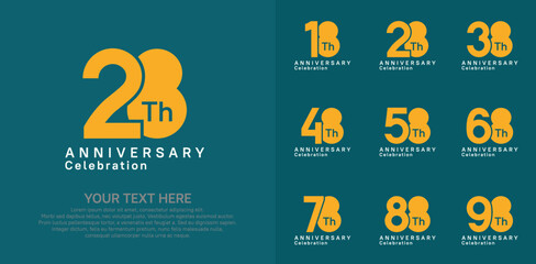 Anniversary logo set vector design, white and orange color for celebration event