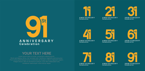 Anniversary logo set vector design, white and orange color for celebration event
