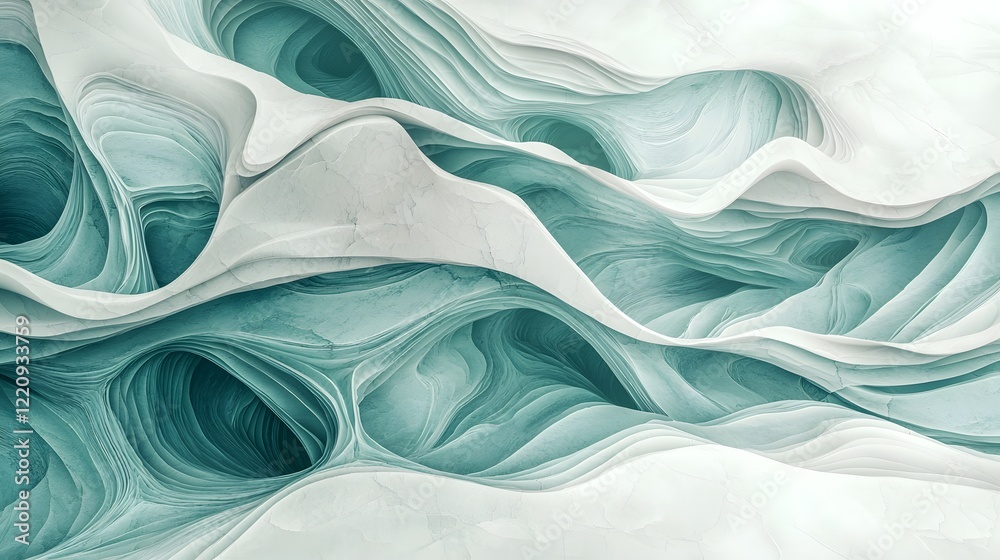 Poster Captivating mint green 3D marble texture with smooth fluid art elements and elegant organic patterns creating a mesmerizing and sophisticated visual experience perfect for wallpaper branding