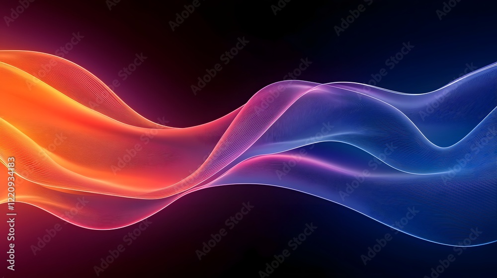 Poster Mesmerizing 3D rendered abstract background with vibrant neon gradient colors and smooth flowing curvy lines creating a futuristic and ethereal visual effect on a dark backdrop
